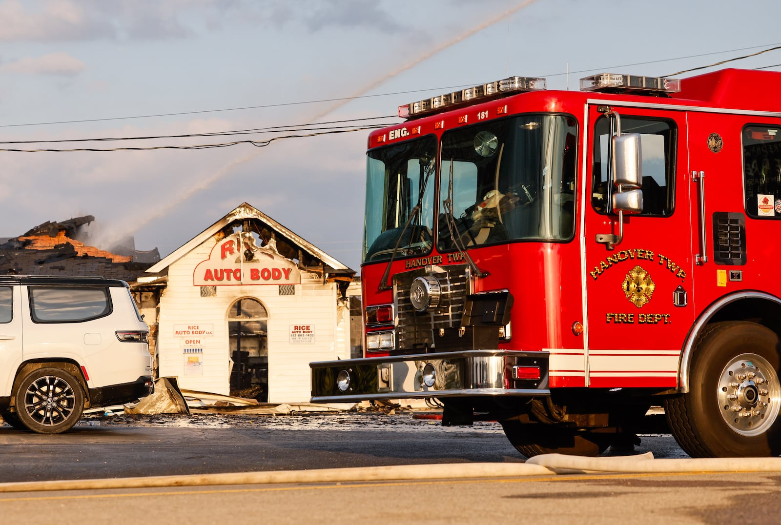 Rice Auto Body on Millville Oxford Road was on fire Monday, March 30, 2026. NICK GRAHAM/STAFF