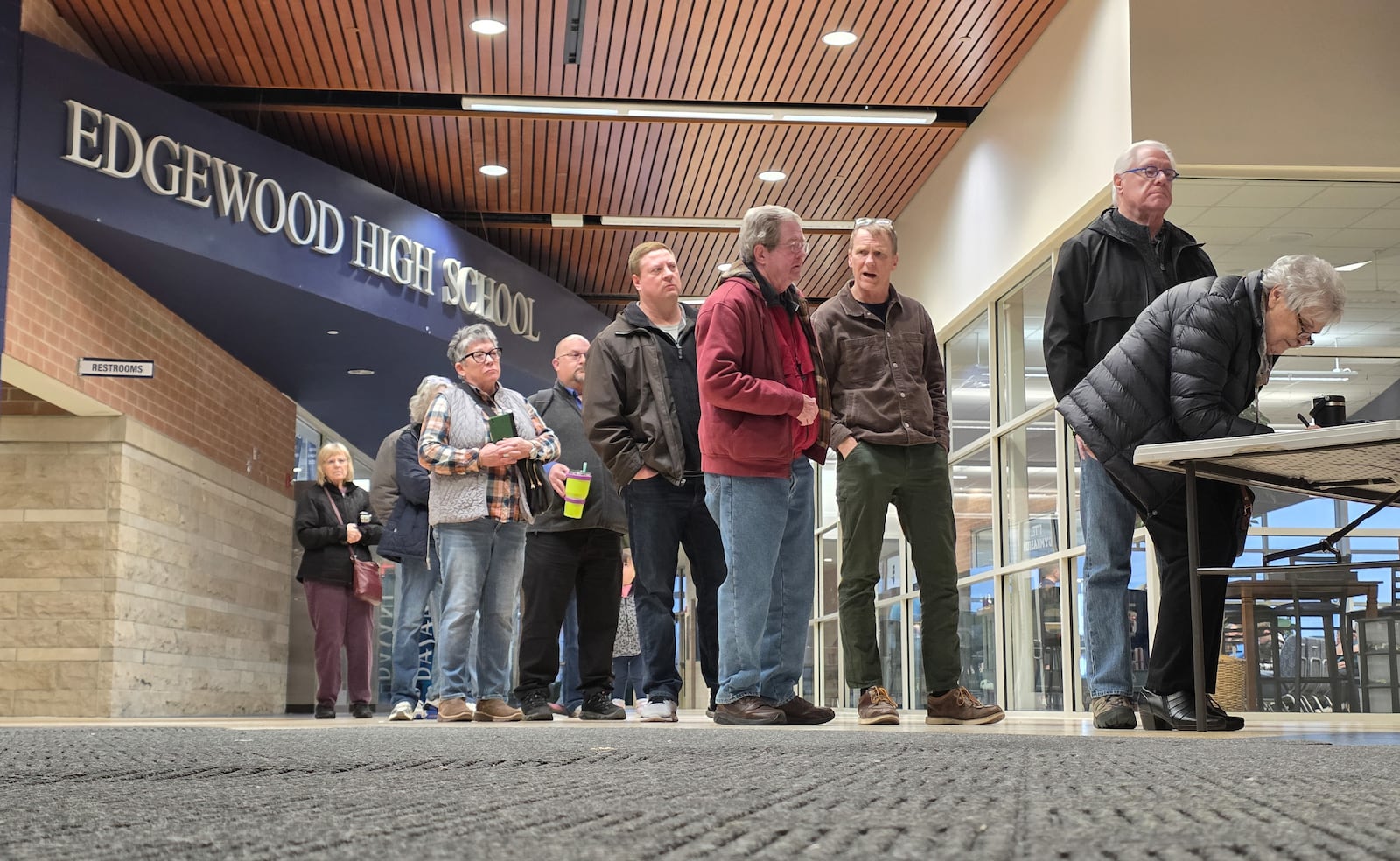 Representatives from city of Trenton and Prologis give information and answer questions during a forum for residents to learn more about the proposed data center project Monday, March 2, 2026 at Edgewood High School. NICK GRAHAM/STAFF