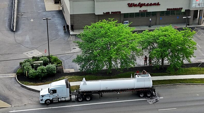Crews work to clean a chemical spill on OH-4 in Fairfield Thursday, June 26, 2025. NICK GRAHAM / STAFF