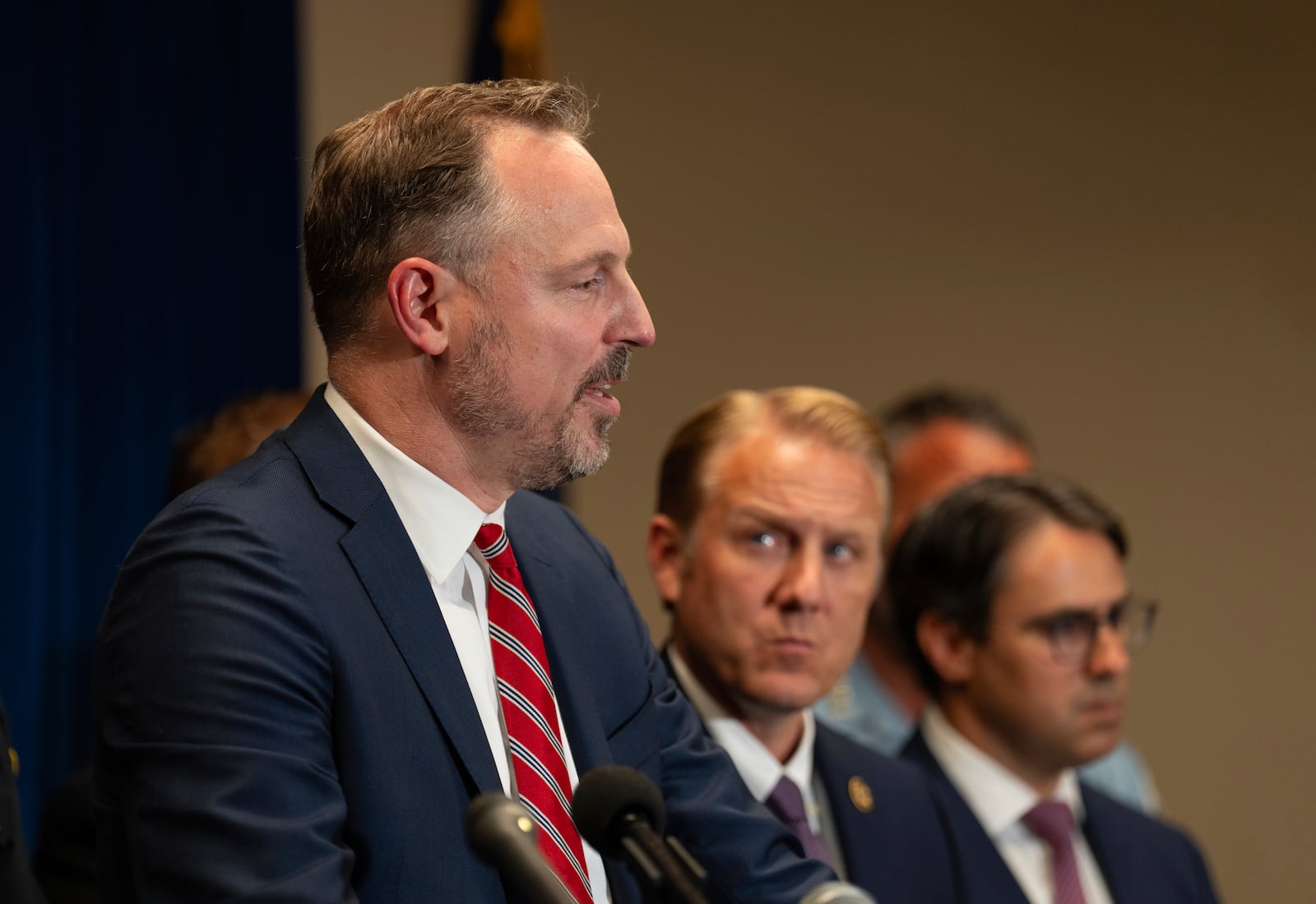 Acting U.S. Attorney for Minnesota, Joe Thompson, speaks to reporters at a news conference on Tuesday, July 15, 2025, in Minneapolis about the grand jury indictment handed up against Vance Boelter, alleging that Boelter fatally shot former Minnesota House Speaker Melissa Hortman and her husband and seriously wounded a state senator and his wife. (Jeff Wheeler/Star Tribune via AP)