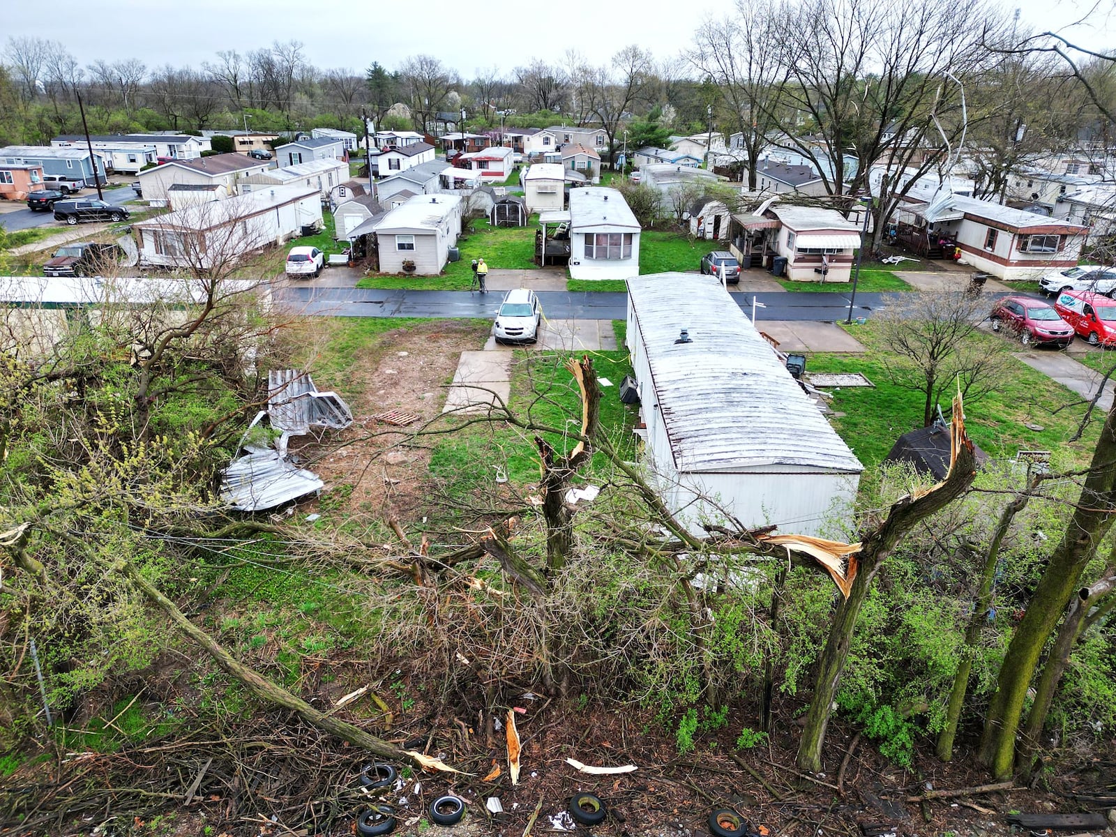 Several homes at Linda mobile home park in St. Clair Township were damaged by storms overnight. NICK GRAHAM/STAFF