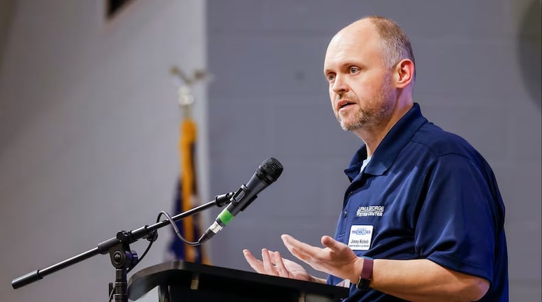The leader of one of Greater Cincinnati’s the most acclaimed student robotics centers just landed a prestigious statewide honor for his STEM work with youth. Jimmy Nichols, leader of the recently opened STEM (science, technology, engineering and mathematics) Center in West Chester Twp. and board president for Lakota Robotics, LLC, is one of seven state winners of this year’s ServeOhio awards. (Photo By Nick Graham/Journal-News)