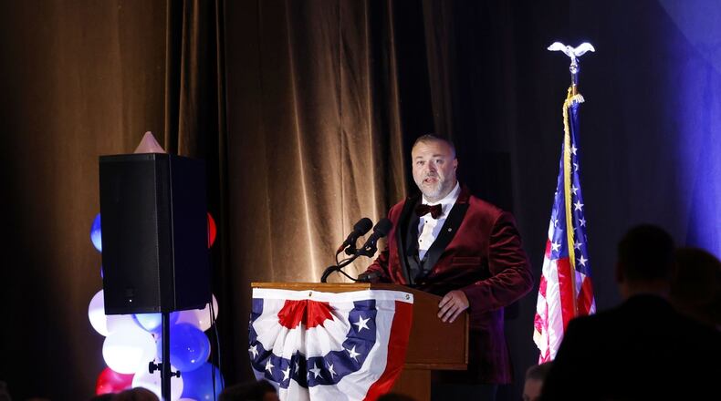 Speakers at the GOP Lincoln Day dinner in Butler County included Congressman Warren Davidson, Butler County Republican Party Chairman Todd Hall, Ohio Attorney General Dave Yost and Hamilton vice mayor Michael Ryan. The dinner also featured a choir from Lakota East schools singing the national anthem. | Nick Graham/Staff