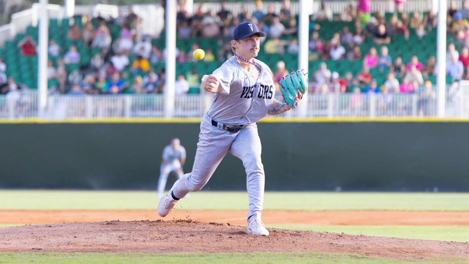 Springfield native Gage Voorhees throws a pitch for The Visitors during their game against the Party Animals earlier this month at Grayson Stadium in Savannah, Ga. CONTRIBUTED PHOTO BY BANANA BALL