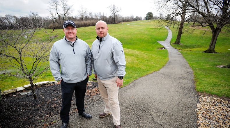 Dan Frances, right, Head Golf Course Superintendent, and Jordan Lawson, General Manager and Head Golf Professional, stand near the tee box of hole one at Wildwood Golf Club in Middletown. Wildwood Golf Club is celebrating 95 years in business. NICK GRAHAM/STAFF