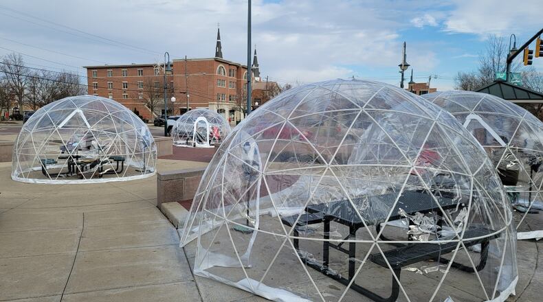 Four “igloos” arrived Uptown just in time for Christmas and plans call for them to remain throughout the winter offering the opportunity for family groups to gather in a relatively warm place outside.