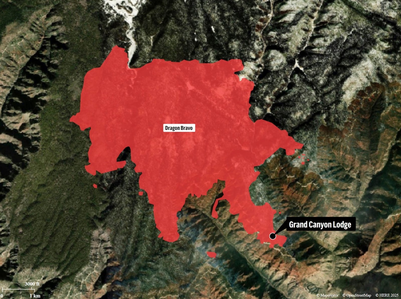 A map depicting the fire that destroyed the Grand Canyon Lodge and several other buildings. (AP Digital Embed)