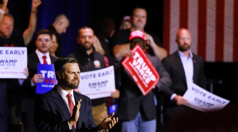 Republican vice-presidential candidate JD Vance spoke during a rally Monday, July 22, 2024. NICK GRAHAM / STAFF PHOTOGRAPHER