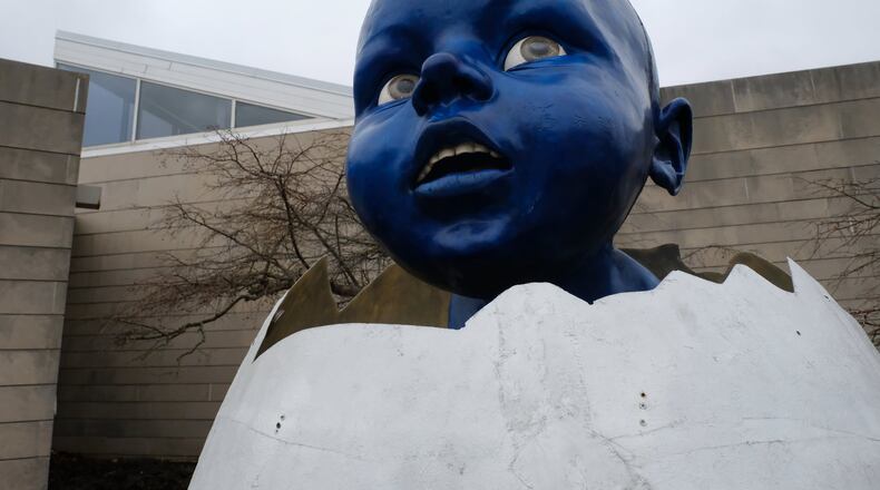 German artist Wolfgang Auer’s “Hatched Baby” exhibit — better known by many in Hamilton as the Big Blue Baby — is now in its new home at Miami University Art Museum’s Sculpture Park.