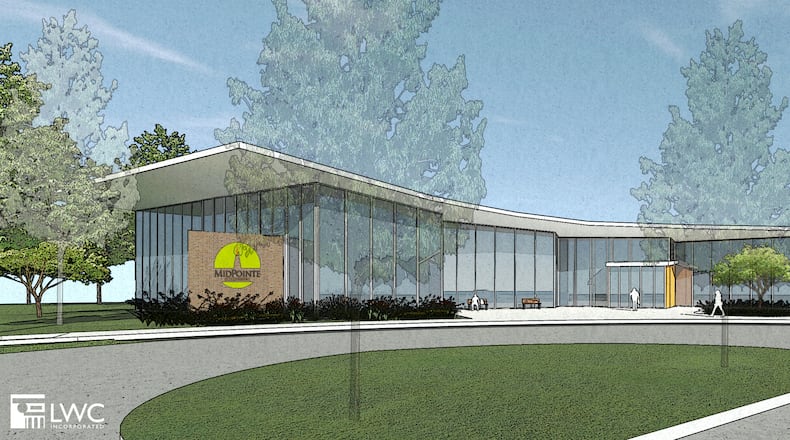 Developers of a new Liberty Twp. library have released the first look at the new building that will expand library services into the fast-growing community. The $9 million MidPointe Library System project isn’t scheduled to be completed until the summer of 2024 but officials recently announced the hiring of an architecture firm and shared an illustration with a preliminary view. (Provided Illustration/Journal-News)