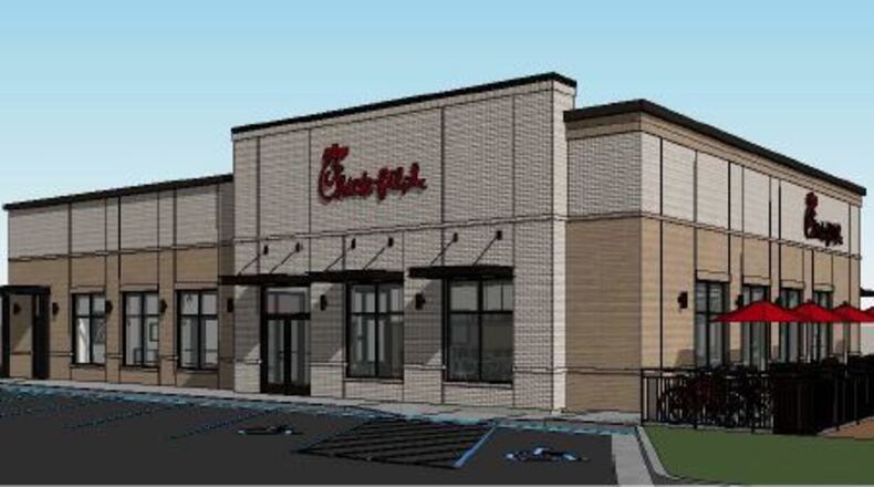 A rendering of a Chick-fil-A that is slated to open in Fairfield next year.