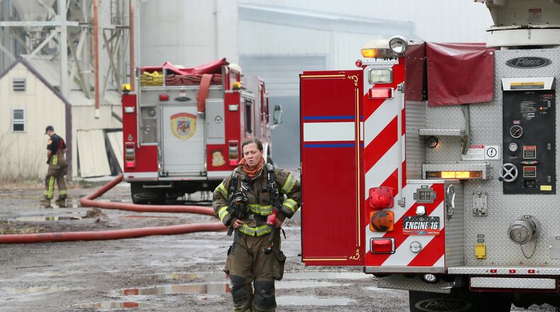 Multiple fire units from Warren and Butler counties including Franklin, Middletown, Clearcreek Twp. and Carlisle are at the scene at A&B Foundry Machining on North Main Street in Franklin. GREG LYNCH / STAFF