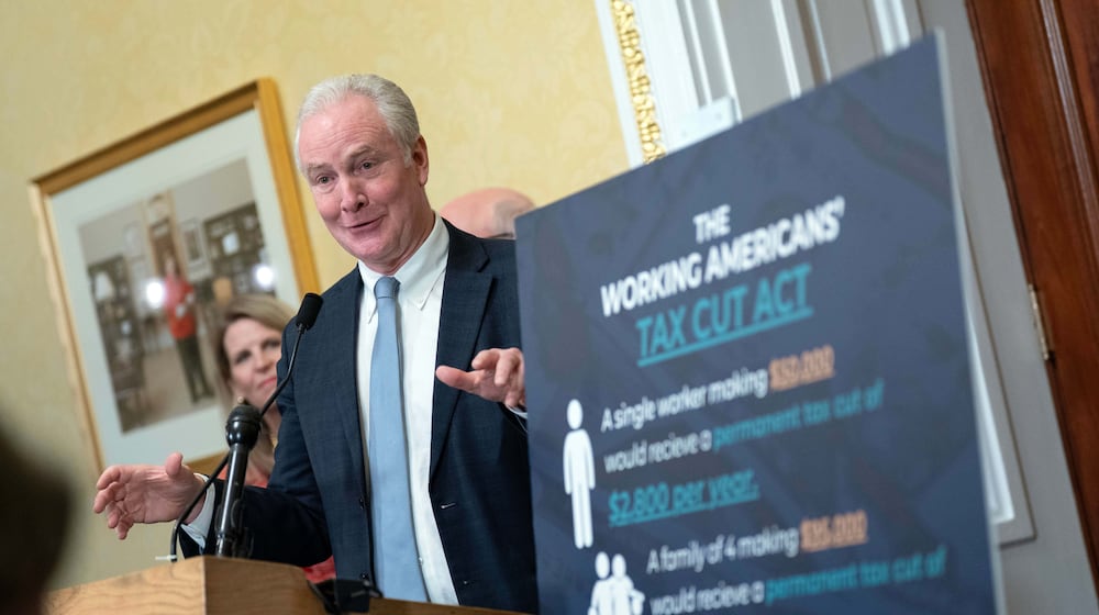 Sen. Chris Van Hollen, D-Md., speaks during a news conference as he introduces a Tax Bill at the Capitol Thursday, March 12, 2026, in Washington. (AP Photo/Jose Luis Magana)