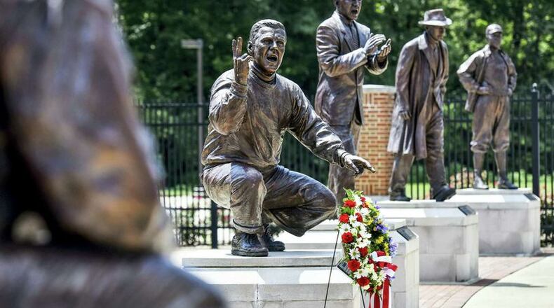 Miami University's nationally acclaimed "Cradle of Coaches" memorial site now has a statue invite pending for Los Angeles Rams Head Football Coach - and former Miami player - Sean McVay. McVay, said Miami officials, would qualify to have a statue among the coaching legends outside of Yager Stadium after the Rams defeated the Cincinnati Bengals to win the world championship. (PHOTO BY NICK GRAHAM\Journal-News)