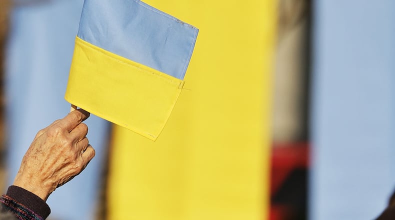FILE PHOTO: Oxford Citizens for Peace and Justice hosted a rally in support of Ukraine with nearly 100 people in attendance Thursday, March 10, 2022 at Oxford Memorial Park. NICK GRAHAM/STAFF