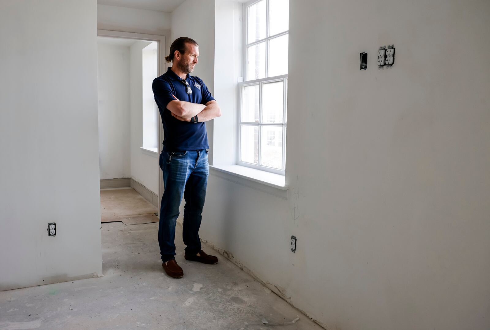 Developer Matt Olliges leads a construction tour on Tuesday, April 16, 2024, at The Well House, a boutique hotel in the former Anthony Wayne apartments building that will be part of the Hilton Hotel chain's Tapestry Collection. The 54-room hotel is expected to be open near the end of 2024. NICK GRAHAM/STAFF