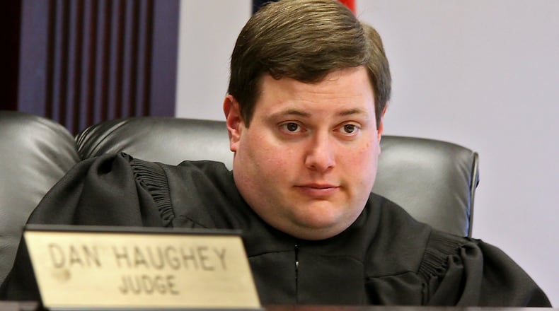 Butler County Area III court Judge Daniel Haughey presides over the preliminary hearing of Jackie Jackson Jr., 31, of Cincinnati, who has been accused of of robbing the PNC Bank at 7301 Tyler’s Corner Drive last week. The case was bound over to the Butler County grand jury Tuesday, April 5, 2011. Staff photo by Kareem Elgazzar