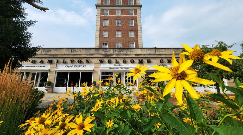 Hamilton Welcome Center with Anthony Wayne apartments in the background in Hamilton. NICK GRAHAM/STAFF