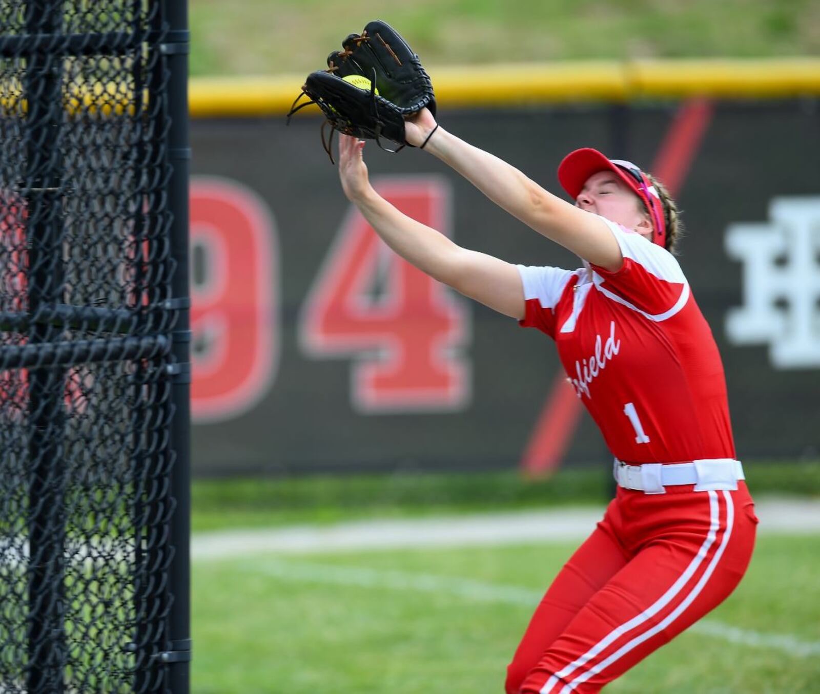 Fairfield's Abby Leugers (1) makes a catch along the fence against Lakota East on Wednesday at Indian Hill. Kyle Hendrix/CONTRIBUTED