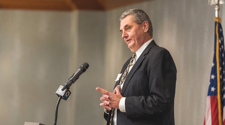 John Kirsch, CEO of Kirsch CPA Group, speaks during The Greater Hamilton Chamber of Commerce s Small Business Person of the Year luncheon at the Courtyard by Marriott Hamilton Tuesday, Aug. 27, 2019. Kirsch, who started the firm in 1991 and moved it to Hamilton in 2018, said he was truly humbled to receive the honor. CONTRIBUTED: QUINN VILLAREAL/VILLA CREATE LLC