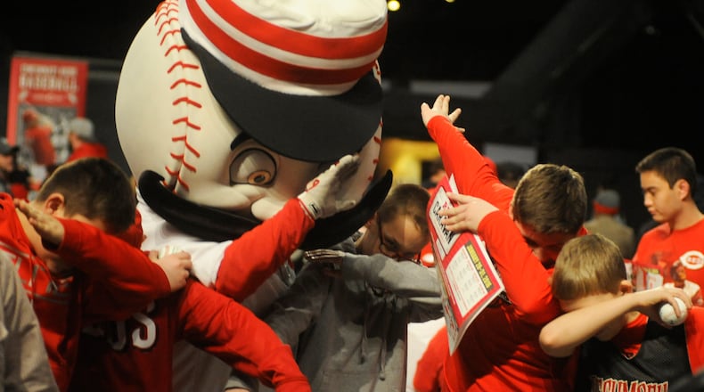 The 2023 Cincinnati Reds Caravan will make a stop in Hamilton on Jan. 23. Pictured is the caravan's stop in Hamilton in 2017. STAFF FILE PHOTO