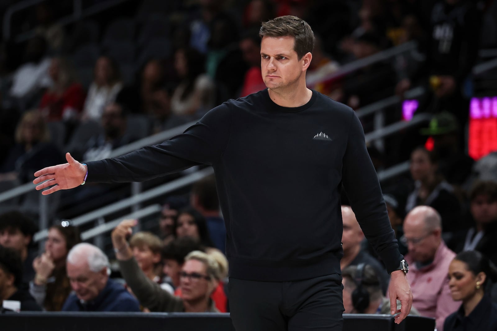 Utah Jazz head coach Will Hardy directs his team during the second half of an NBA basketball game against the Atlanta Hawks, Sunday, April 6, 2025, in Atlanta. (AP Photo/Colin Hubbard)