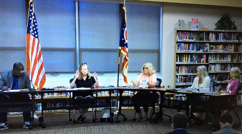 There may be a school board vote in November on a possible reconfiguration of grades in Lakota’s 24 school buildings in future years but any decisions on sweeping proposals to replace and renovate older buildings will come later, say members. The Lakota Board of Education’s facilities committee, which includes all five members, met earlier this week (pictured) and came away with a consensus. (Photo By Michael D. Clark\Journal-News)