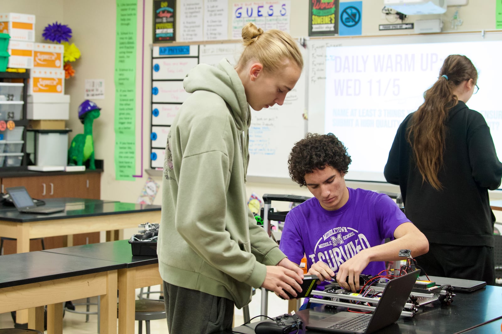 A first-year robotics class at Middletown High School has proven popular as students have begun competing in regional and state contests. No trophies yet, but the physics teacher who is running the new class said students are passionate about their learning as they construct complex robots from scratch. (Provided)
