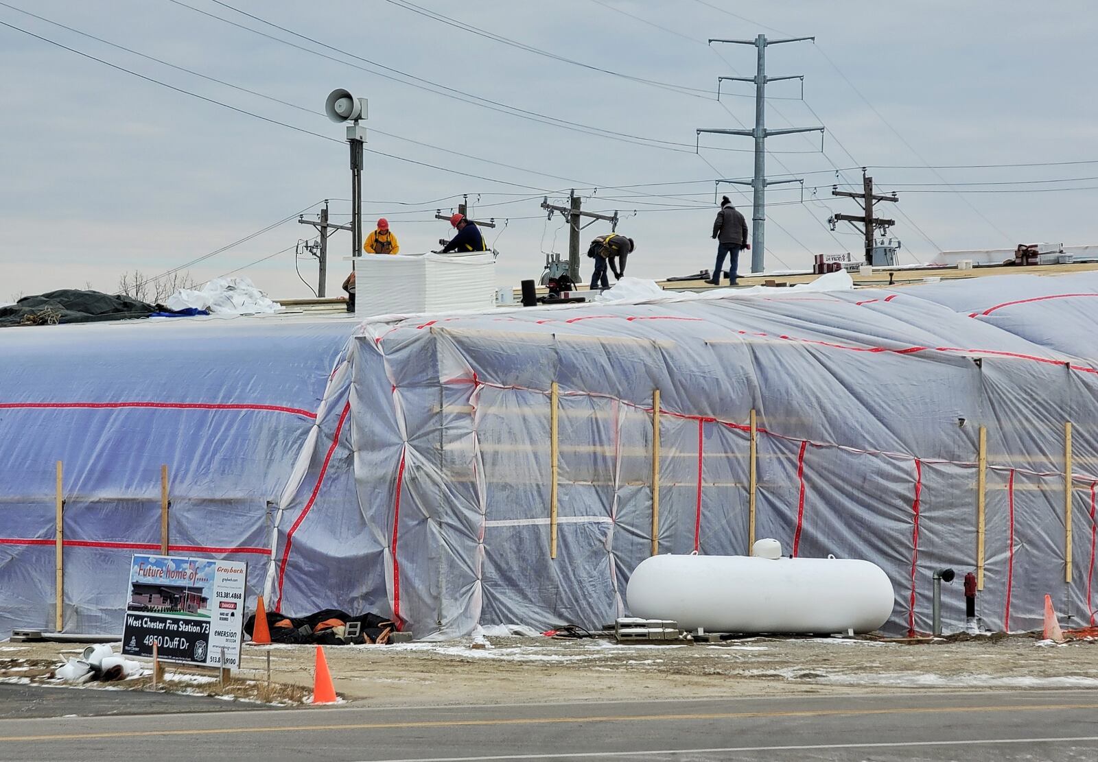 Construction crews are making headway on the new West Chester Twp. Fire Station on Duff Drive. NICHOLAS GRAHAM