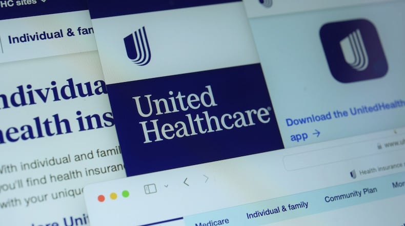 Pages from the United Healthcare website are seen on a computer screen in New York on Feb. 29, 2024. (AP PHOTO/PATRICK SISON)