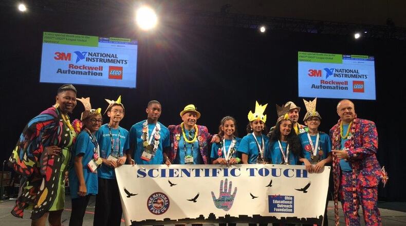 The local “Scientific Touch” Lego science team competed in the world championship tournament in St. Louis after coming in second in the Ohio competition. The teens — most of whom come from Butler County’s Lakota Schools — were among only 108 teams across the globe invited to the the international FIRST LEGO League World Tournament.