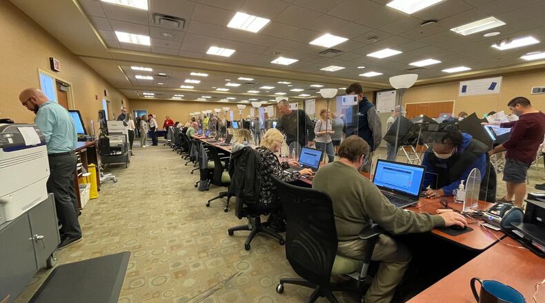 Lines were on occasion, including with less than an hour remaining in early voting on Monday, Nov. 7, 2022, we’re out the door at the Butler County Board of Elections office, 1802 Princeton Road, Hamilton. Elections officials say the most people had to wait in line was around 20 minutes. MICHAEL D. PITMAN/STAFF