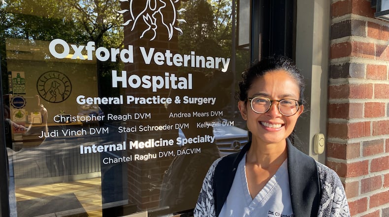 A new, invasive tick species - dangerous to humans, dogs, cats and cattle – may have been uncovered for the first time in Butler County thanks to an Oxford-based veterinarian. Dr. Chantel Raghu told the Journal-News this week she was recently informed by officials at the United States Department of Agriculture (USDA) that the tick larva she found on a Hamilton-area dog appears to be an Asian long-horned tick. (Photo By Michael D. Clark/Journal-News)