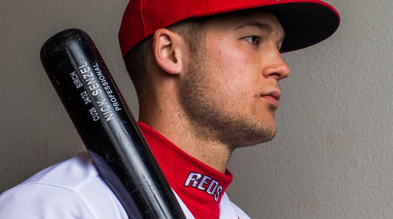 GOODYEAR, AZ - FEBRUARY 20: Nick Senzel #79 of the Cincinnati Reds poses for a portrait at the Cincinnati Reds Player Development Complex on February 20, 2018 in Goodyear, Arizona. (Photo by Rob Tringali/Getty Images)