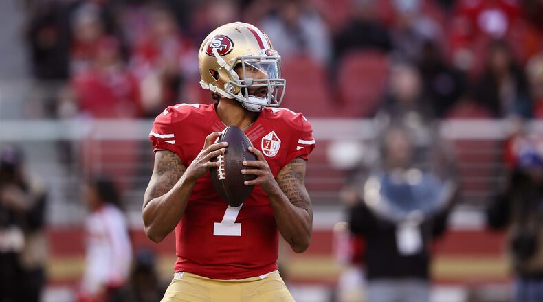 SANTA CLARA, CA - JANUARY 01: Colin Kaepernick #7 of the San Francisco 49ers drops back to pass against the Seattle Seahawks at Levi’s Stadium on January 1, 2017 in Santa Clara, California. (Photo by Ezra Shaw/Getty Images)