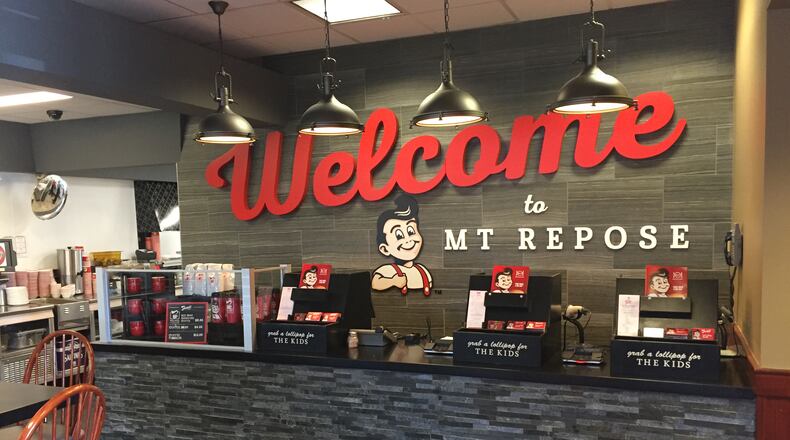 Interior changes put into place during the renovation of several area Frisch’s locations include a welcome wall personalized to each location, plus new flooring, lighting, tables, chairs, booths and artwork. CONTRIBUTED