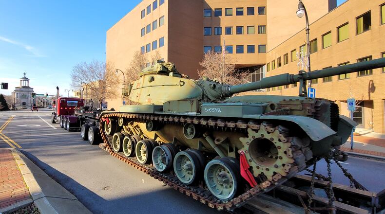 Darrtown's M60 tank as it made its way through Hamilton. Dec 14, 2021. NICK GRAHAM / STAFF