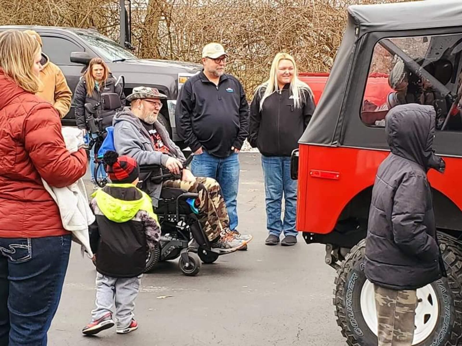 Bill Hammock, an Air Force veteran diagnosed with Lou Gehrig's disease, was surprised Saturday when his rebuilt 1979 Jeep was delivered. Numerous volunteers spent the last five months doing about $25,000 worth of repairs to the Jeep. SUBMITTED PHOTO