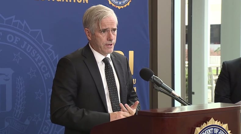 U.S. Attorney for the Southern District of Ohio David DeVillers announces charges being brought against Cincinnati City Council Member Jeff Pastor on Nov. 10, 2020 at the Federal Bureau of Investigation in Cincinnati. WCPO-TV