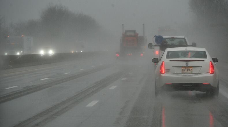 Heavy rainfall early Tuesday morning February 22, 2022 dropped visibility along US 70 near Huber Heights.