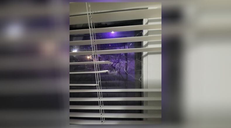 Bullet hole from the window in an upstairs bedroom of a home in the South Sutphin Street neighborhood. SUBMITTED