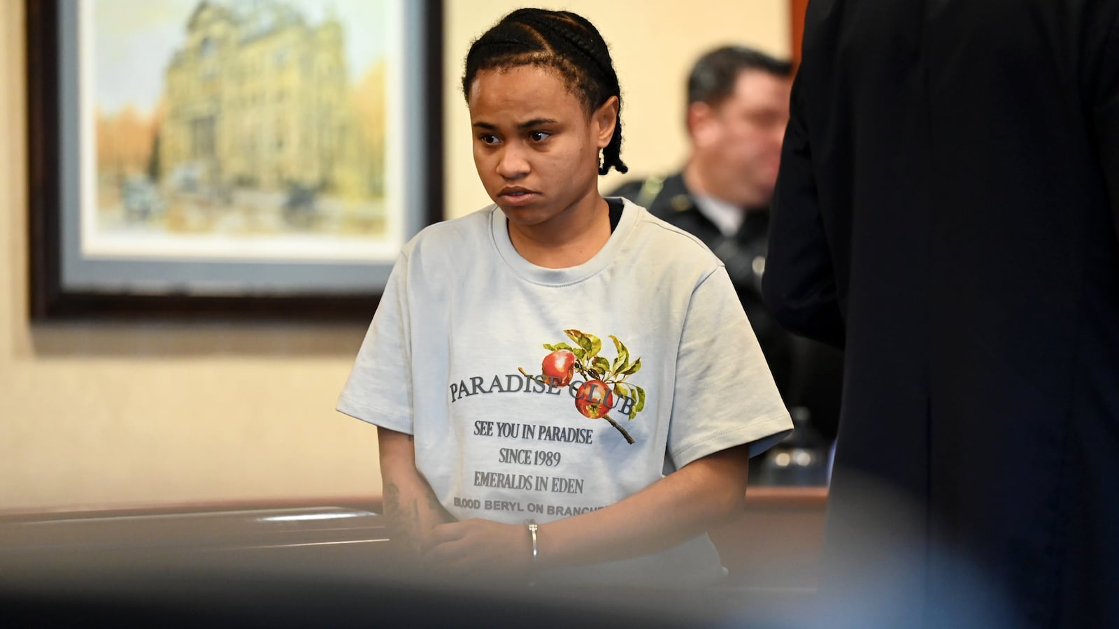 Jerome Collier, 51, of Hamilton, and Dy'Shonna Goins, of Kettering, (pictured) were arrested following a June 16 incident that resulted in the death of Jesse Jones, 36, of Middletown, at Bar II. Collier was charged with several felonies, including murder, including an underlying gun specification. Goins was charged with multiple counts of felonious assault, as well as an underlying gun specification.  Both appeared in Butler County Common Pleas Court on Tuesday, July 1, 2025. MICHAEL D. PITMAN/STAFF