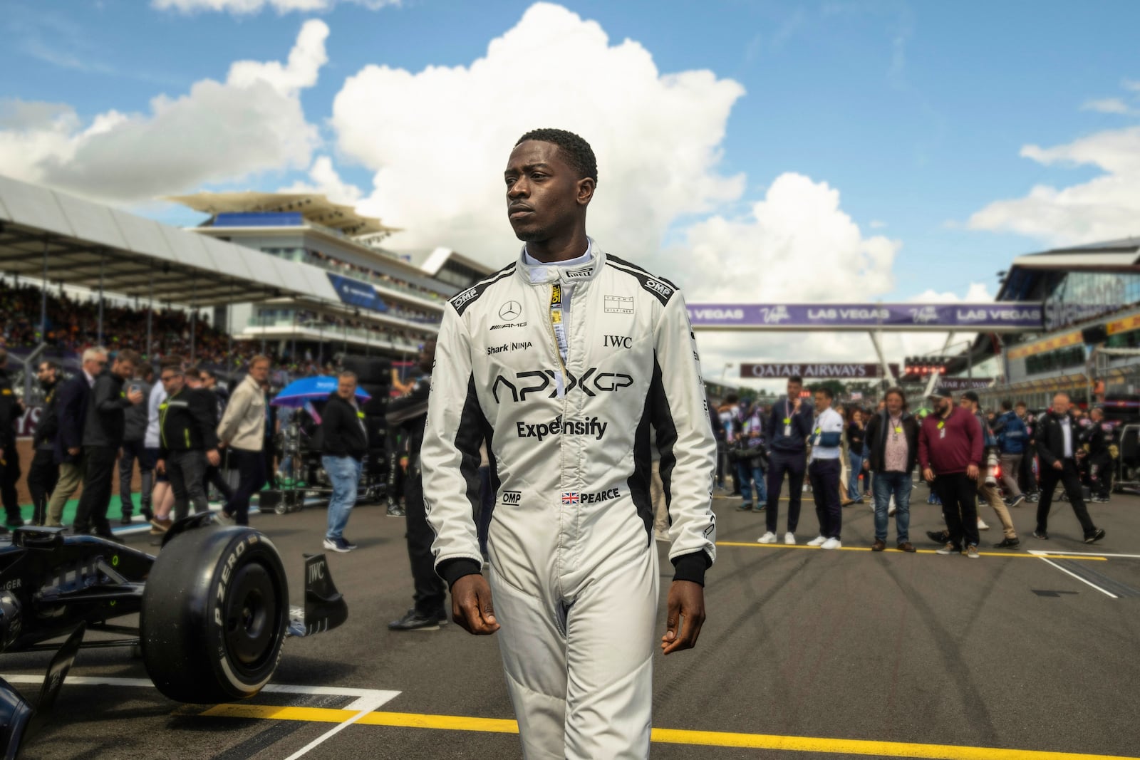 This image released by Warner Bros Pictures shows Damon Idris in a scene from "F1 The Movie." (Warner Bros Pictures via AP)