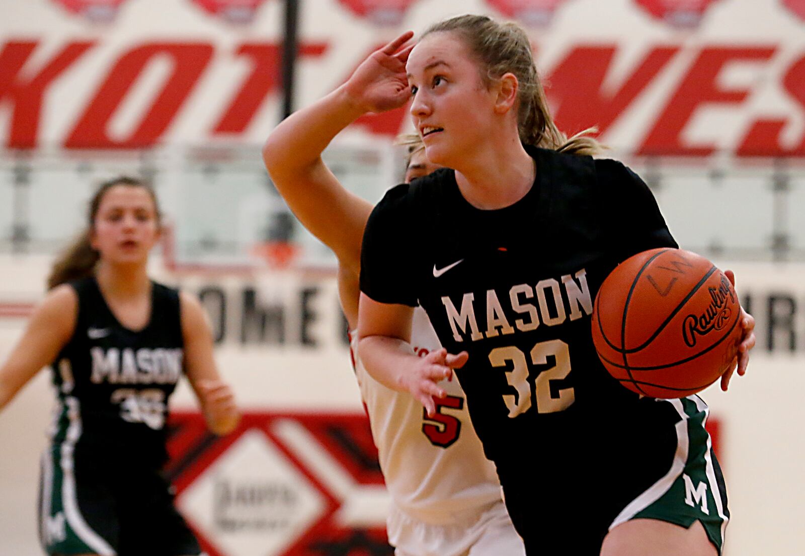 Mason High School guard Margo Mattes heads to the hoop against Lakota West during a Greater Miami Conference basketball game in West Chester Jan. 23, 2021. Contributed photo by E.L. Hubbard