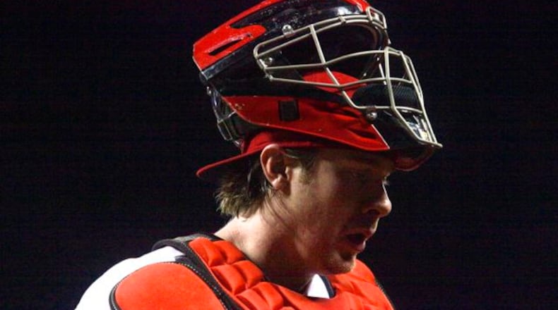 Reds catcher Ryan Hanigan returned to the lineup after a stint on the DL. The Reds beat the Brewers 4-3 on Friday, May 10, 2013, at Great American Ball Park in Cincinnati in the first game of a three-game series.