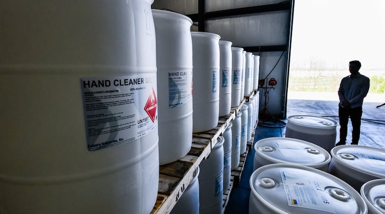 Calvary Industries, Inc. has started making hand sanitizer rub and hand cleaner gel in their facility on Seward Road in Fairfield. They are making mostly cleaner and sanitizer now instead of their normal industrial products while companies are in need of it during the coronavirus pandemic. NICK GRAHAM / STAFF