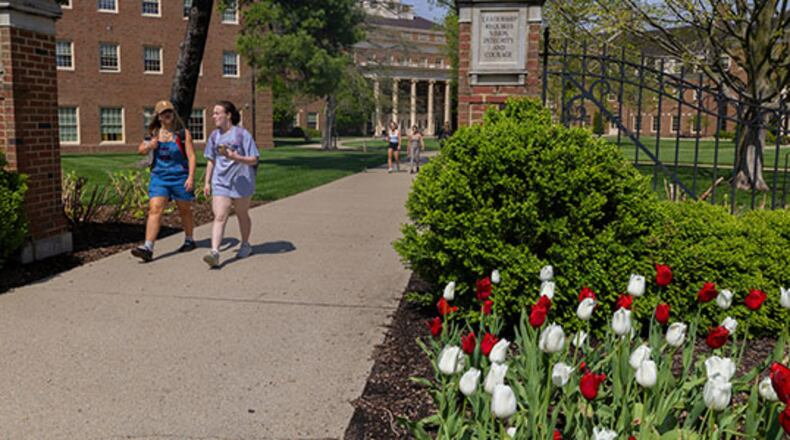 Students are seen walking at Miami University in Oxford. MIAMI UNIVERSITY/ CONTRIBUTED