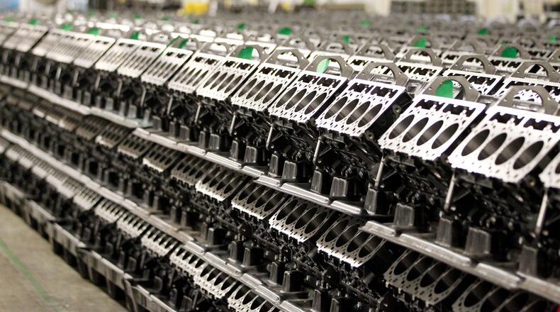 Engine blocks at the DMAX Moraine plant in a 2016 photo. FILE