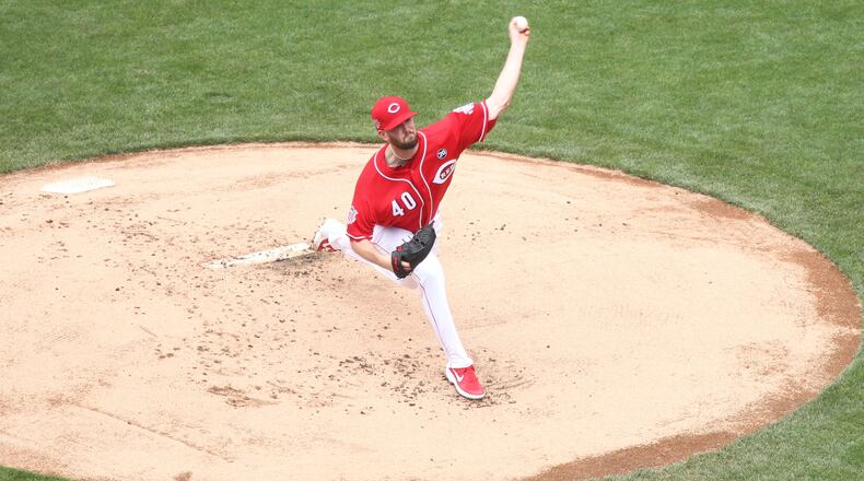 Reds pitcher Alex Wood throws live batting practice on Tuesday, June 18, 2019, at Great American Ball Park in Cincinnati. David Jablonski/Staff