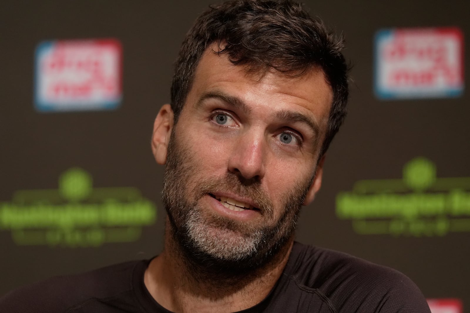 Cleveland Browns' Joe Flacco talks after an NFL football game against the Green Bay Packers Sunday, Sept. 21, 2025, in Cleveland. (AP Photo/Sue Ogrocki)